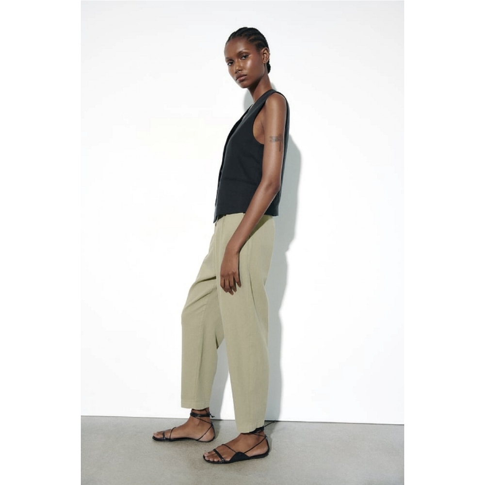 ZARA Balloon High Waist Crop Pant Cadet Blue/Gray Size Large - Picture 6 of 12